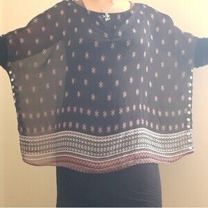 Valerie Stevens Boho Poncho Like Overlay Sheer long Lined loose fit blouse s